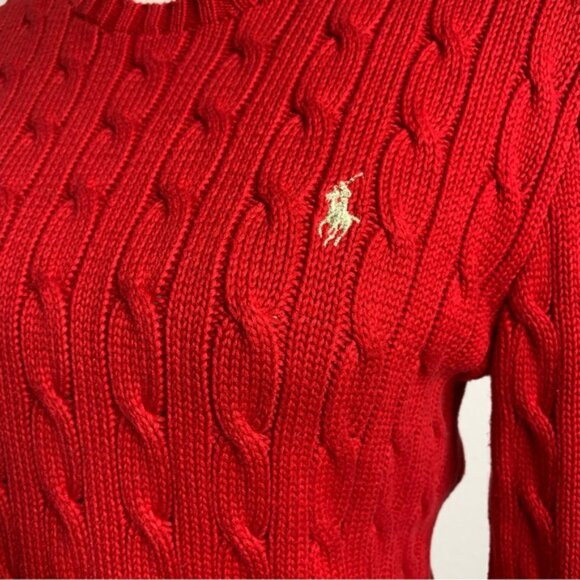 Ralph Lauren Red Iconic Cable Crewneck Sweater - Picture 9 of 14